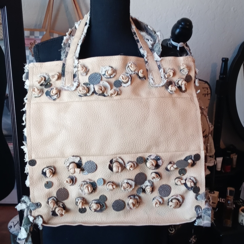 Ebisu Leather and Camo Fabric Hobo Bag